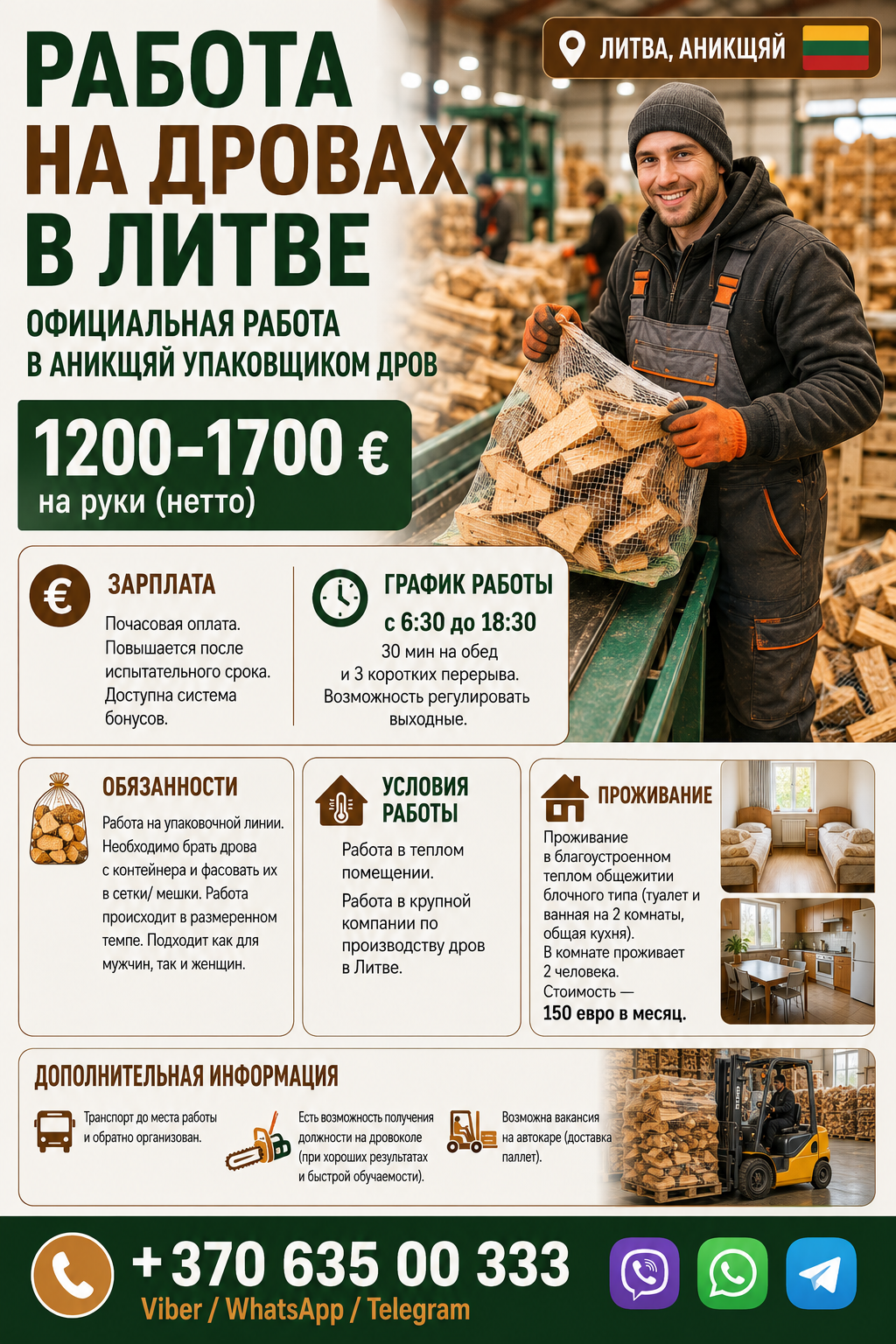 Работа в Литве для мужчин и женщин — упаковка дров
